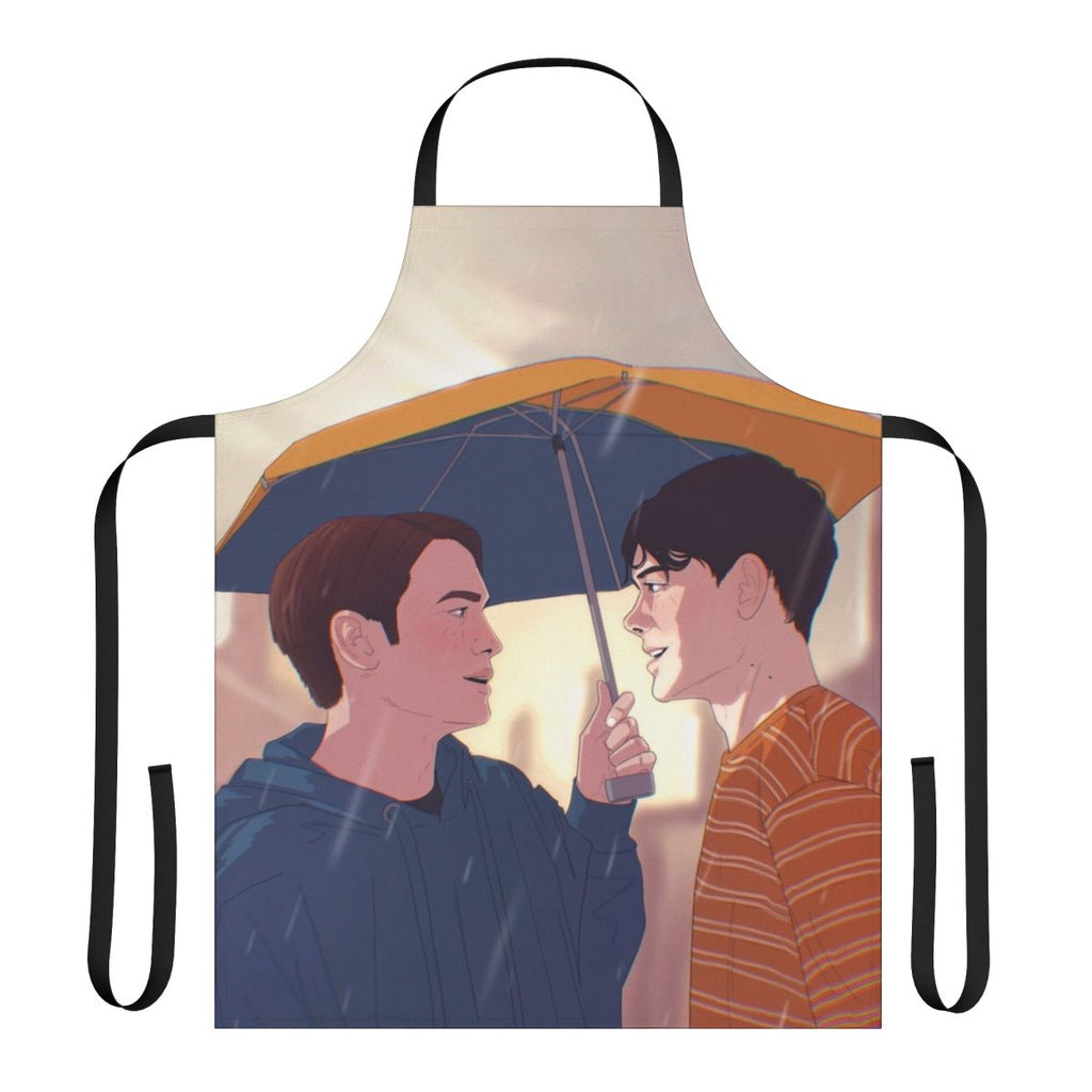 Heartstopper-inspired apron featuring characters Nick Nelson and Charlie Spring