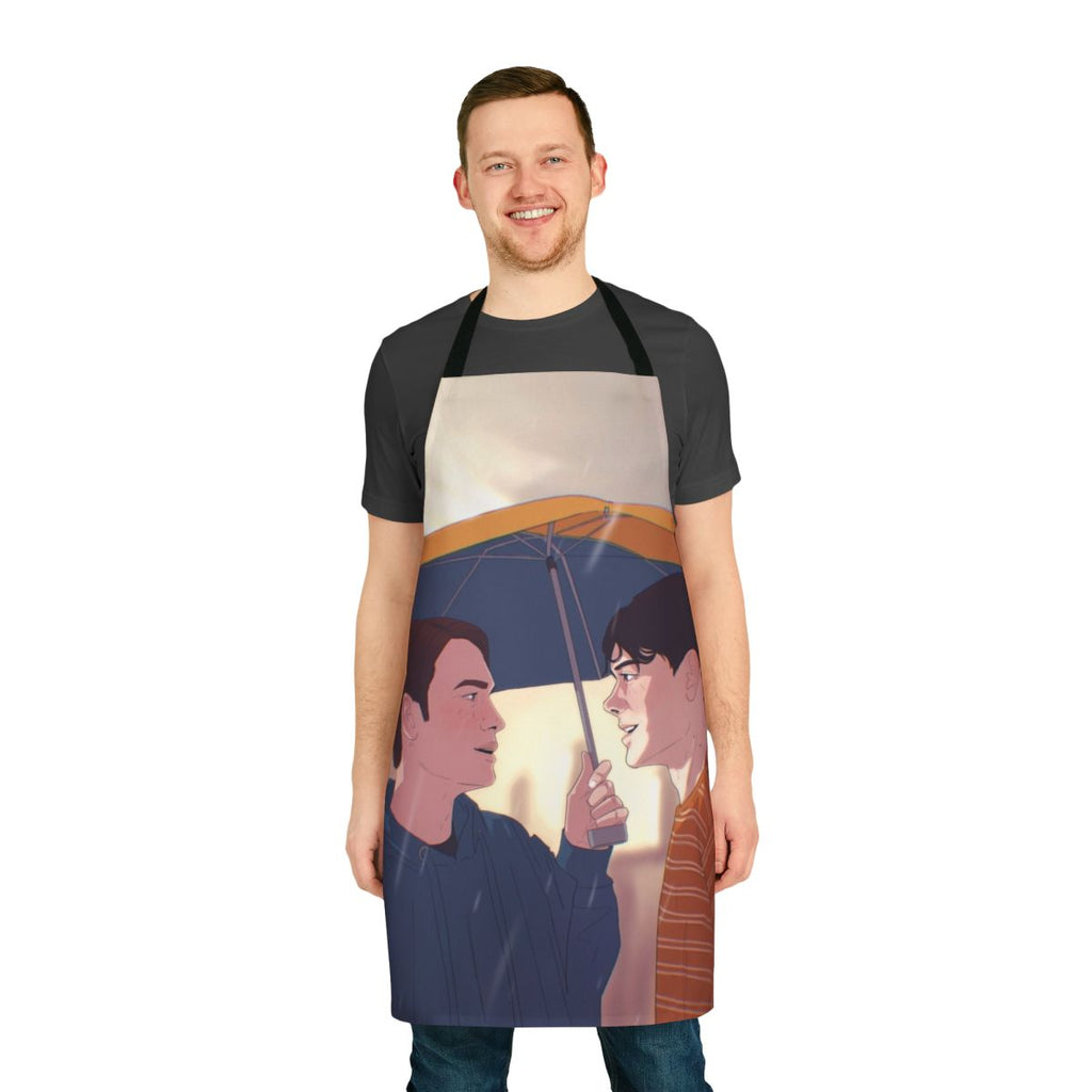 Heartstopper-inspired apron featuring characters Nick Nelson and Charlie Spring