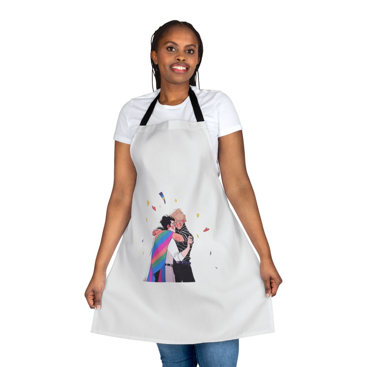 Heartstopper-themed cooking apron featuring fan-created artwork of the show's characters Nick and Charlie