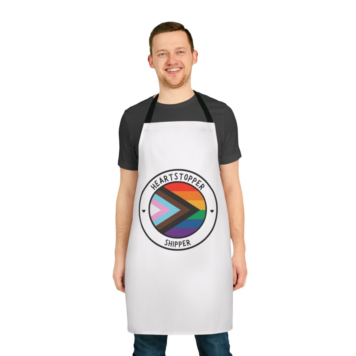 Customizable Heartstopper-themed apron with colorful flag design