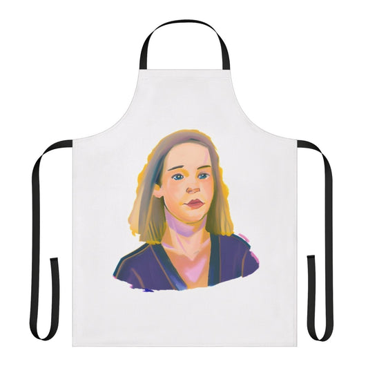 A custom apron featuring Darcy Olsson's art from the Heartstopper series.
