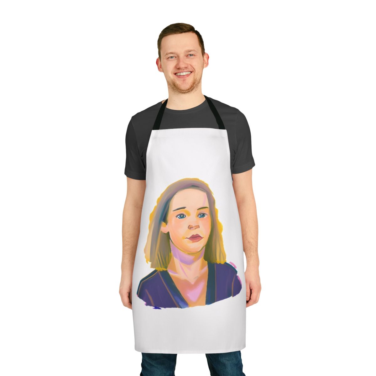 A custom apron featuring Darcy Olsson's art from the Heartstopper series.
