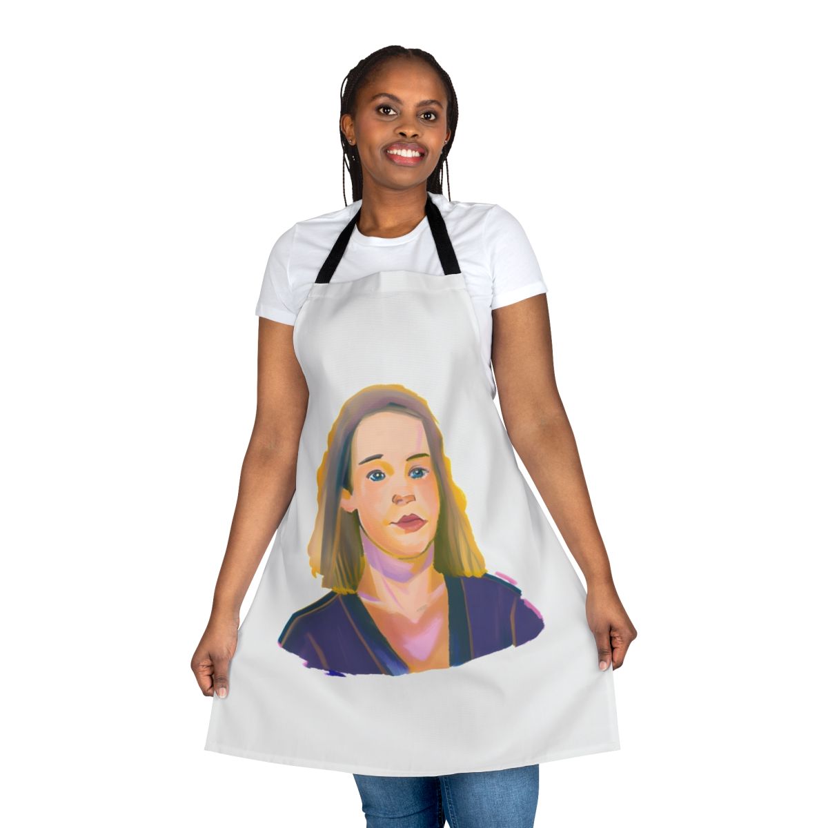 A custom apron featuring Darcy Olsson's art from the Heartstopper series.