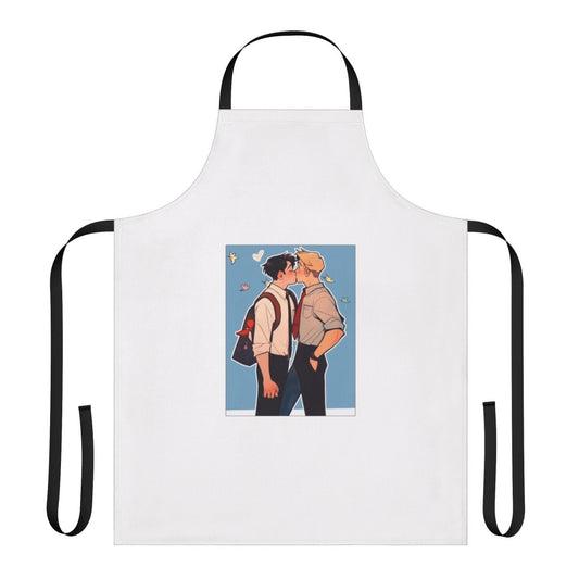 Heartstopper inspired apron featuring a fan-made design of Nick and Charlie from the Netflix series
