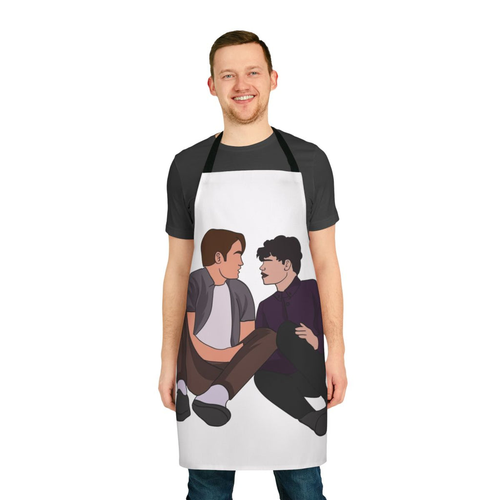 Heartstopper-inspired apron featuring the characters Nick Nelson and Charlie Spring