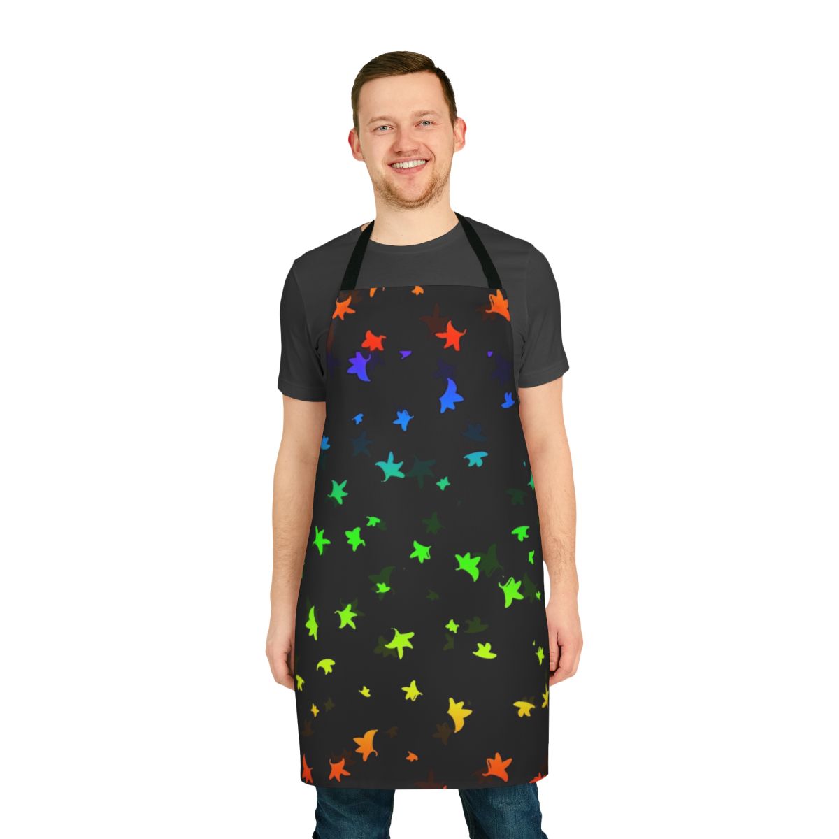 Heartstopper-inspired leaves pattern apron featuring Nick and Charlie