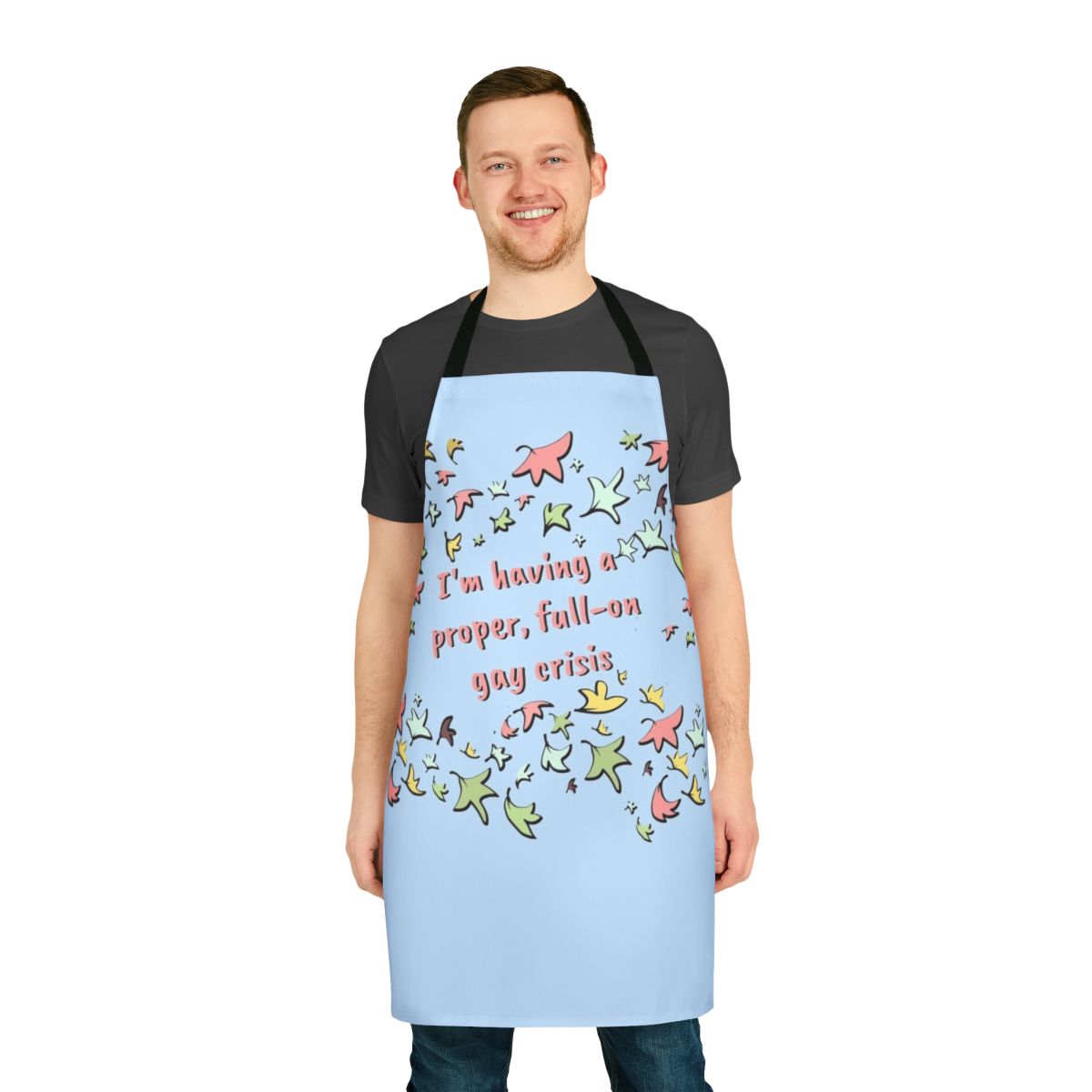 Heartstopper-themed apron featuring a leaves pattern design