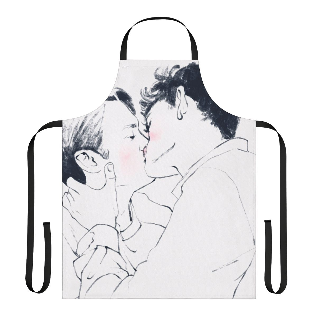 Heartstopper-inspired LGBTQ+ apron featuring a kiss between the characters Nick Nelson and Charlie Spring