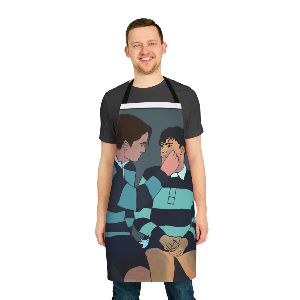 Heartstopper-themed apron featuring Nick Nelson and Charlie Spring, the main characters from the popular Netflix series.
