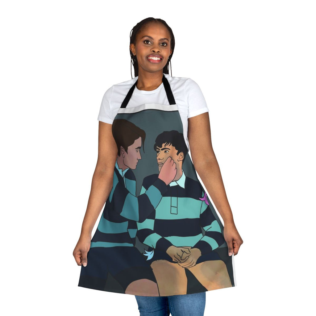 Heartstopper-themed apron featuring Nick Nelson and Charlie Spring, the main characters from the popular Netflix series.