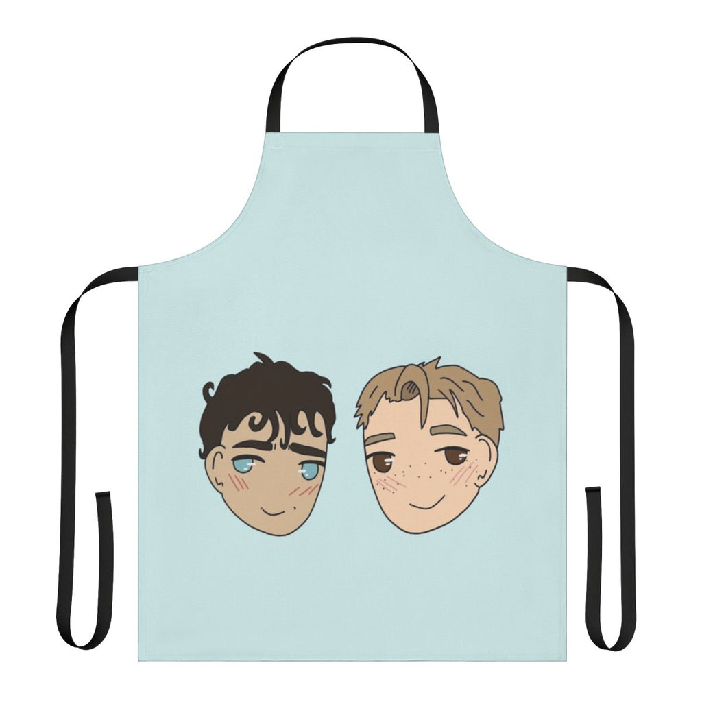 Heartstopper-inspired apron featuring the characters Nick Nelson and Charlie Spring