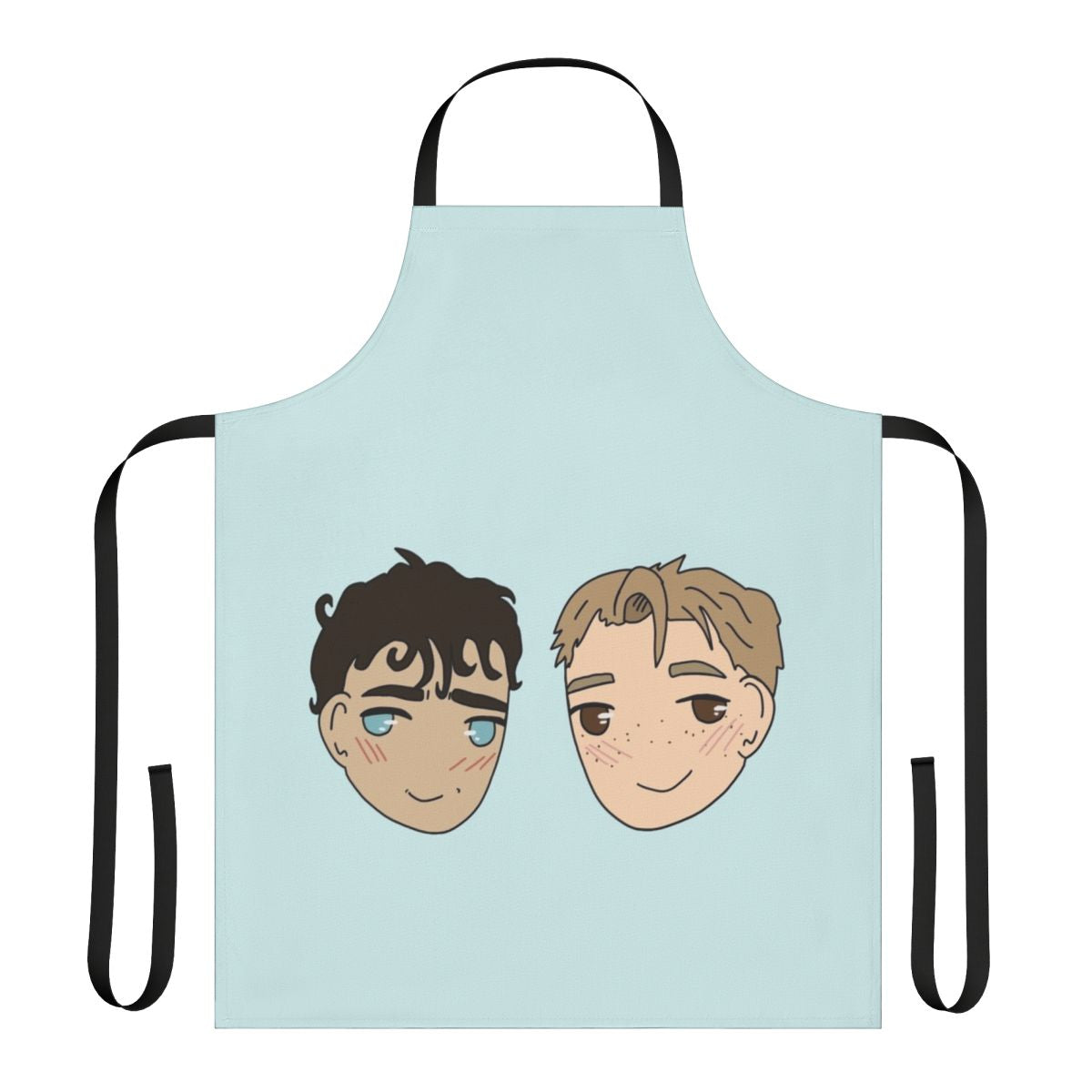 Heartstopper-inspired apron featuring the characters Nick Nelson and Charlie Spring