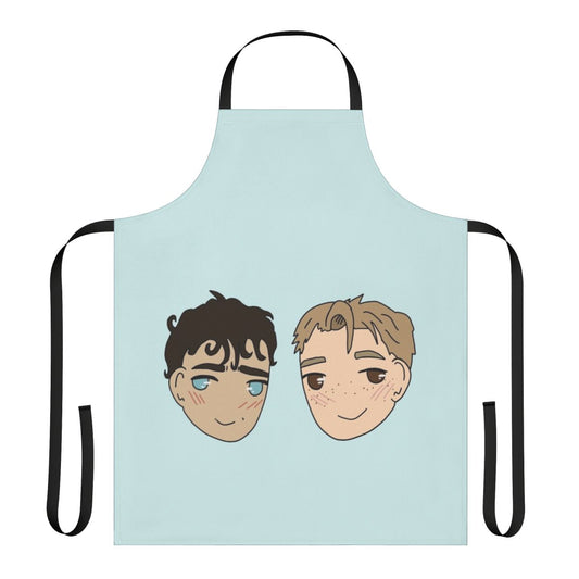 Heartstopper-inspired apron featuring the characters Nick Nelson and Charlie Spring