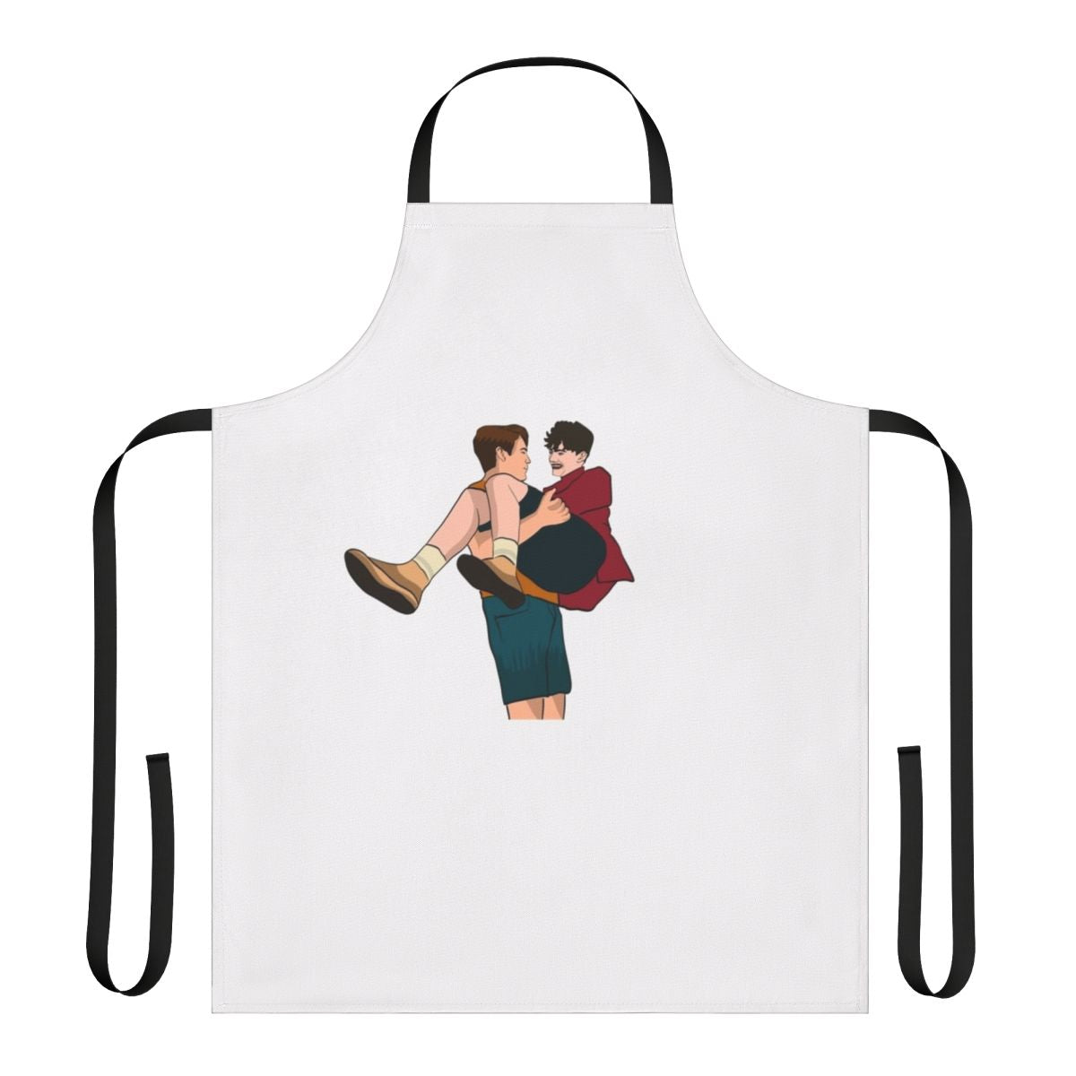 Heartstopper-themed apron featuring the characters Nick Nelson and Charlie Spring
