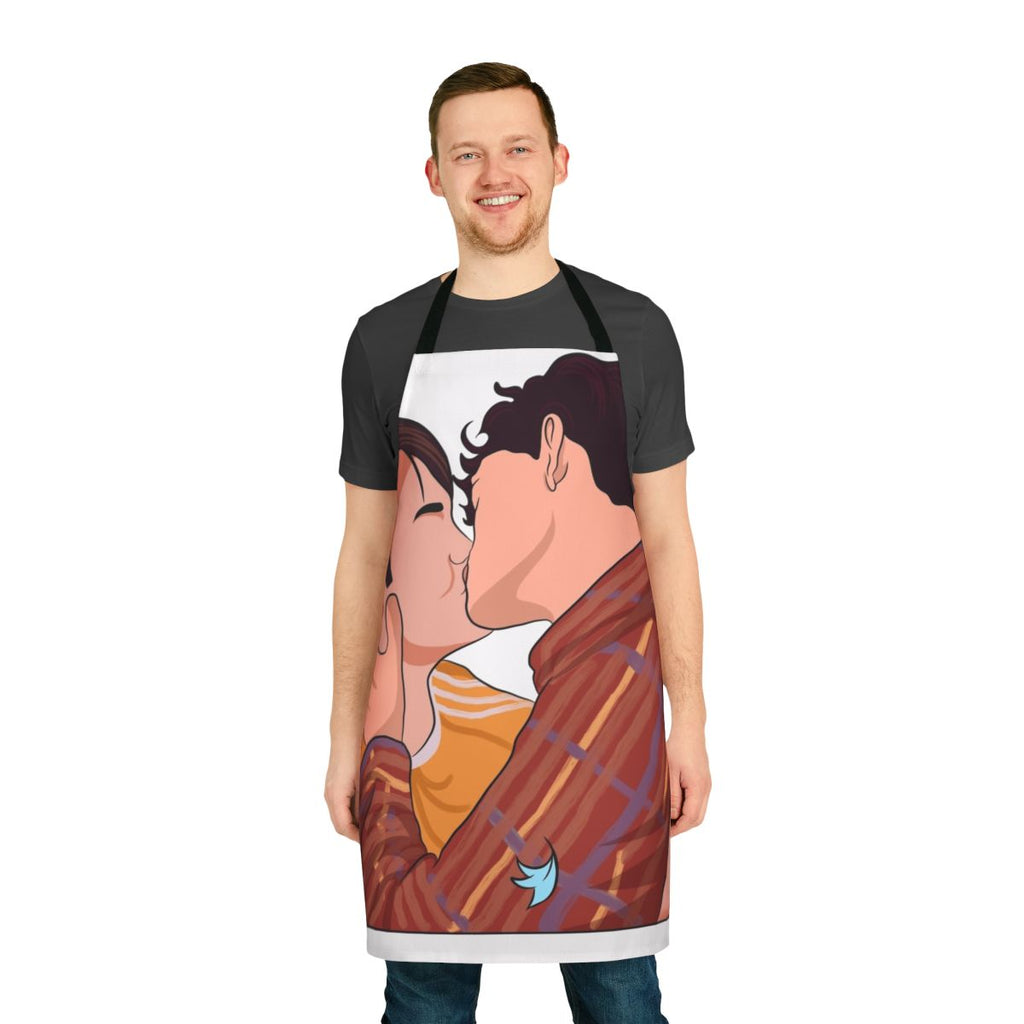 Heartstopper-inspired apron featuring Nick Nelson and Charlie Spring in a loving embrace
