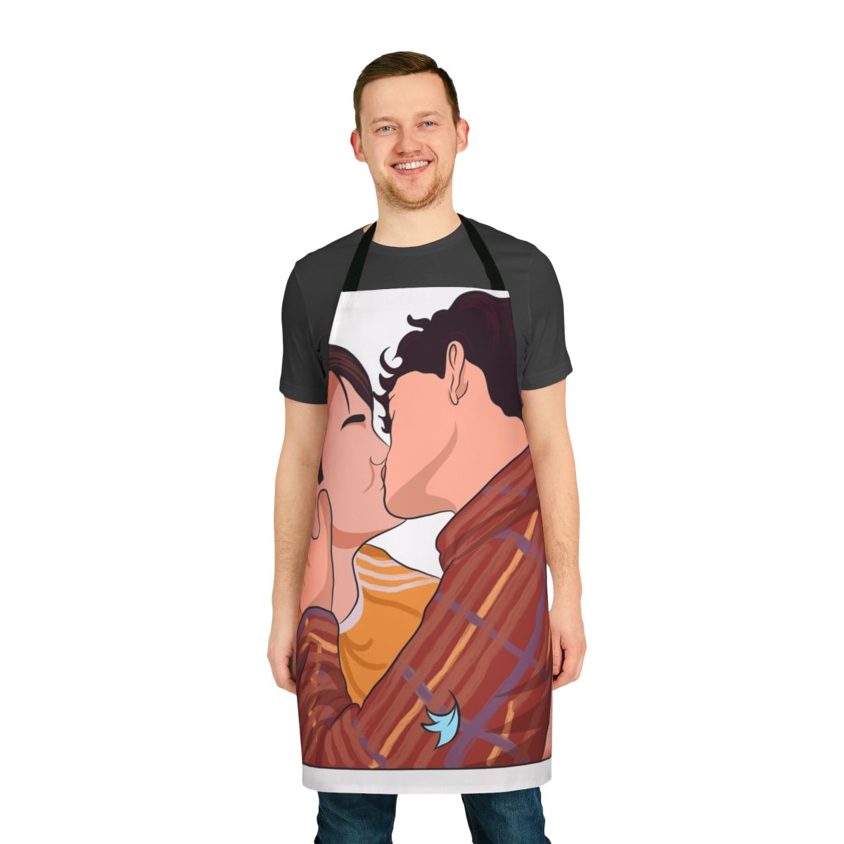 Heartstopper-inspired apron featuring Nick Nelson and Charlie Spring in a loving embrace