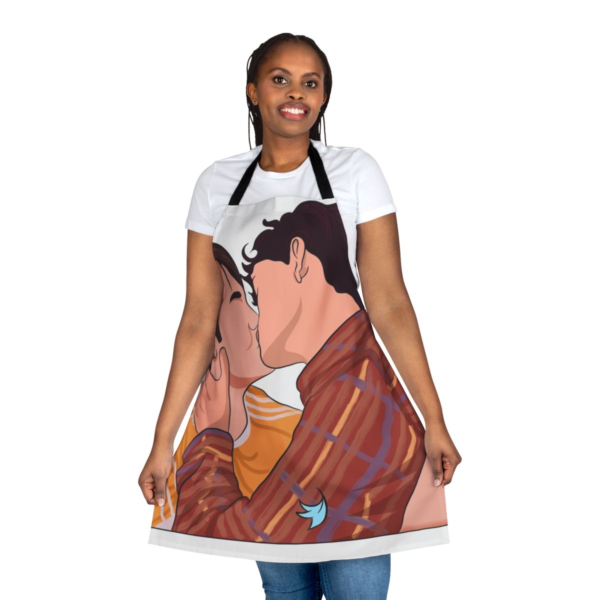 Heartstopper-inspired apron featuring Nick Nelson and Charlie Spring in a loving embrace