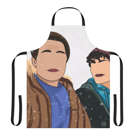 Heartstopper-inspired apron featuring characters Nick Nelson and Charlie Spring