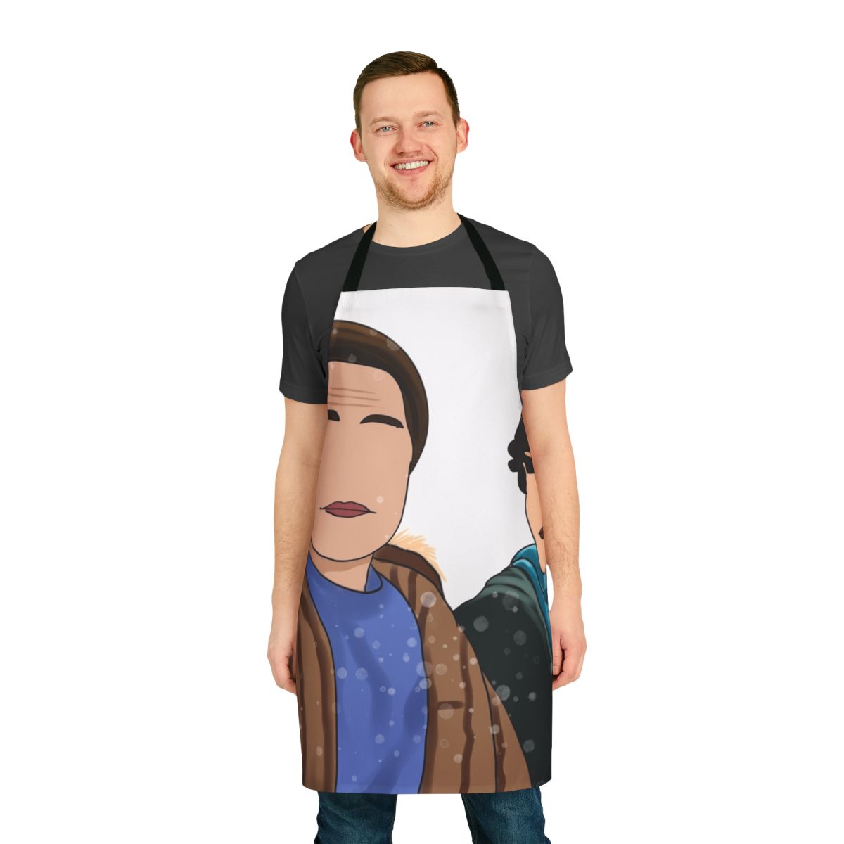 Heartstopper-inspired apron featuring characters Nick Nelson and Charlie Spring