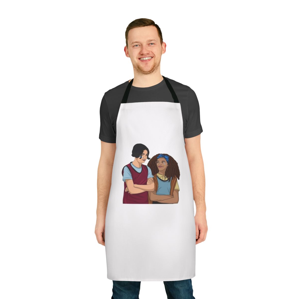 Heartstopper inspired apron featuring characters Tao Xu and Elle Argent