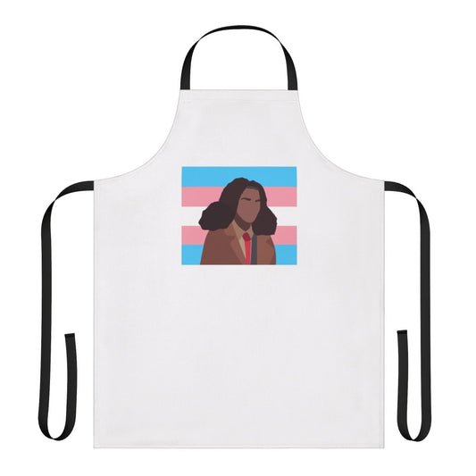 Heartstopper-inspired trans flag apron featuring Elle Argent's iconic look