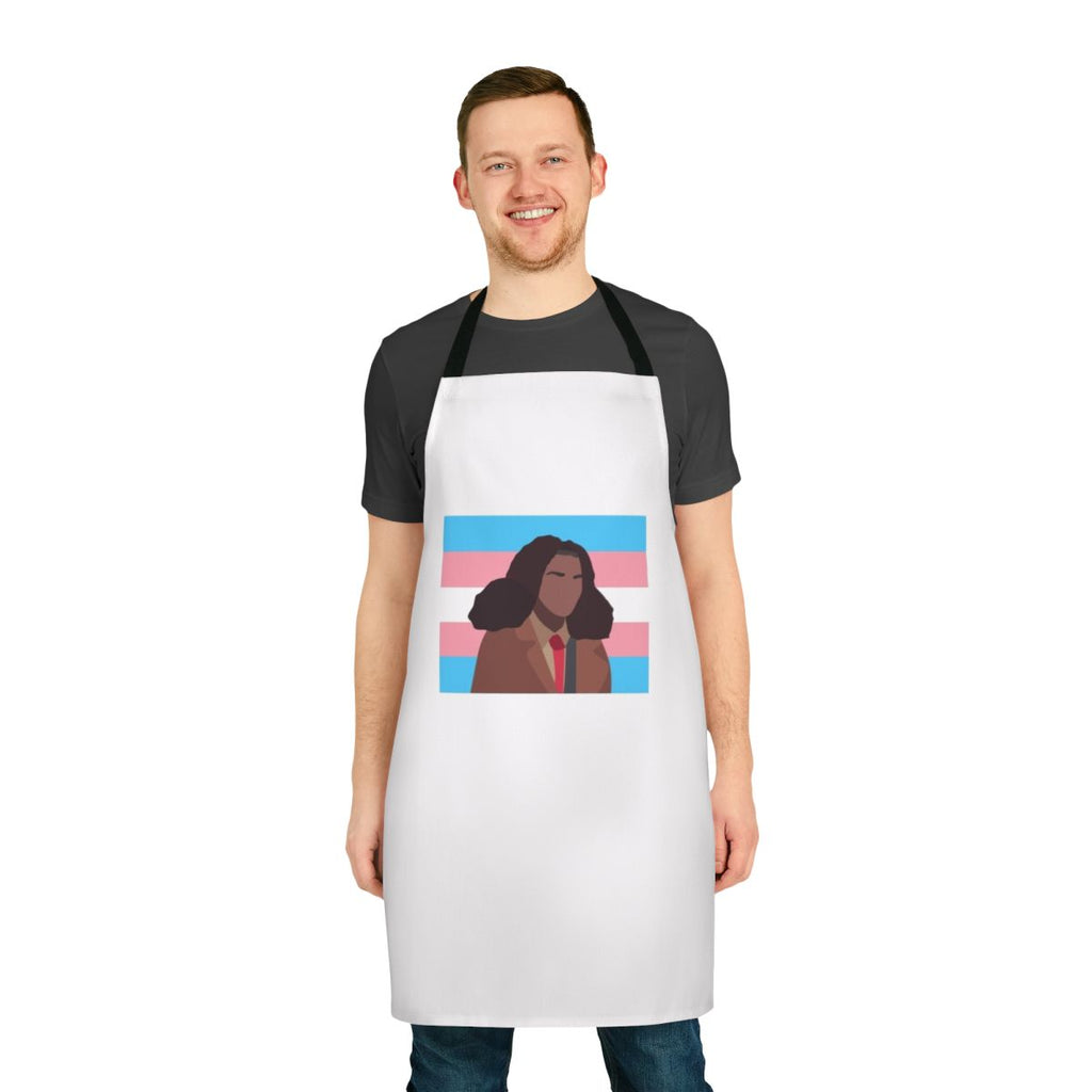 Heartstopper-inspired trans flag apron featuring Elle Argent's iconic look