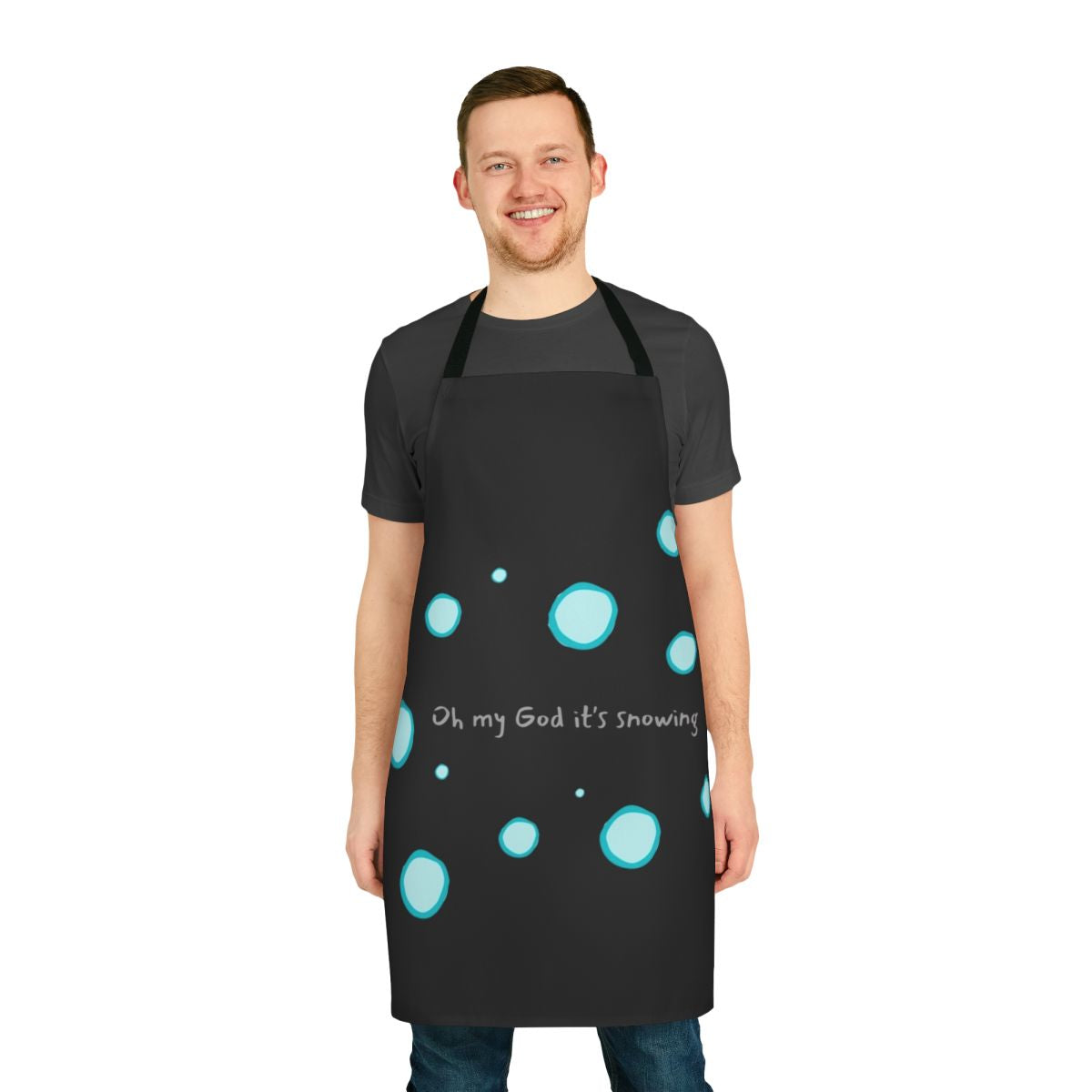 A cozy, winter-themed apron featuring a snowy, leaf design inspired by the hit Netflix series Heartstopper.