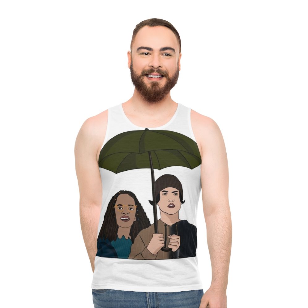 Heartstopper Netflix Unisex Tank Top featuring characters Nick, Charlie, and Nellie