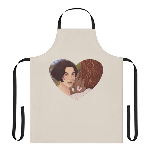 Heartstopper-inspired apron featuring characters Tao Xu and Elle Argent