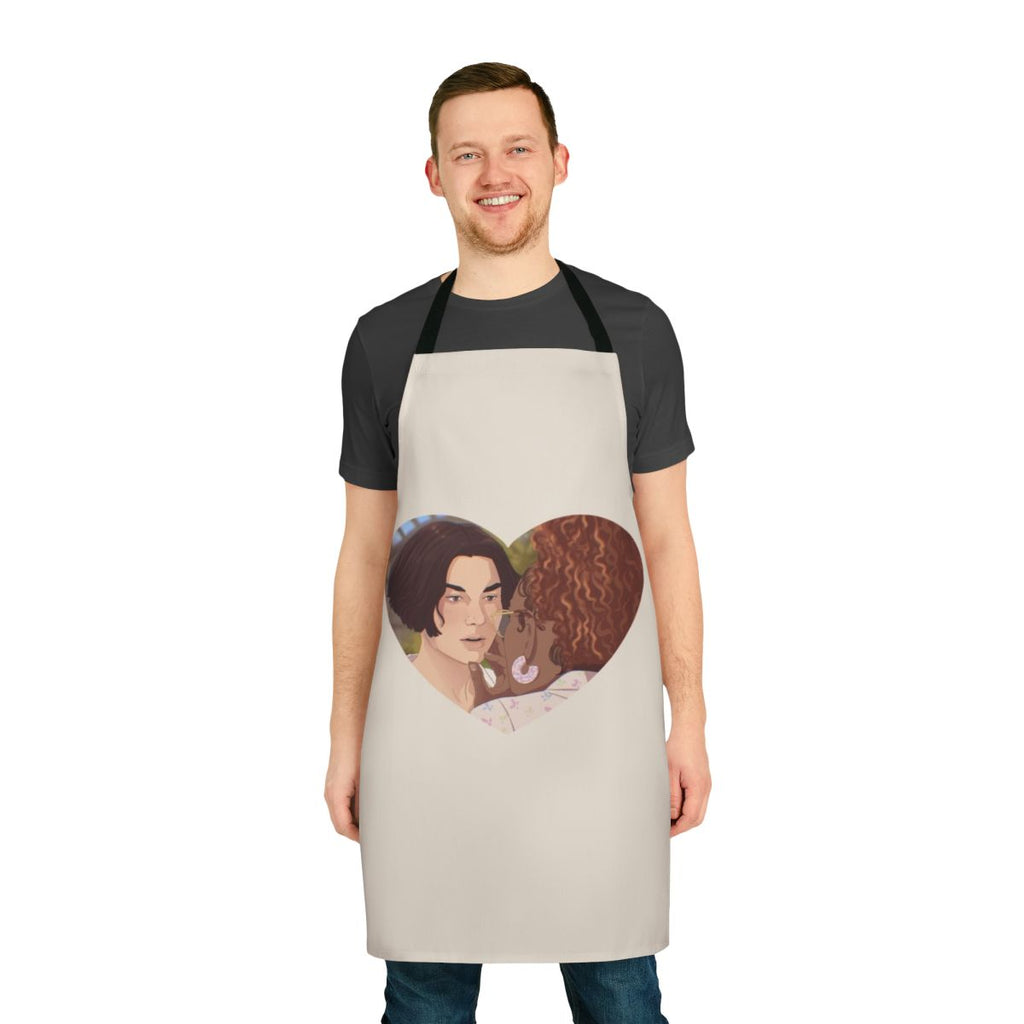 Heartstopper-inspired apron featuring characters Tao Xu and Elle Argent