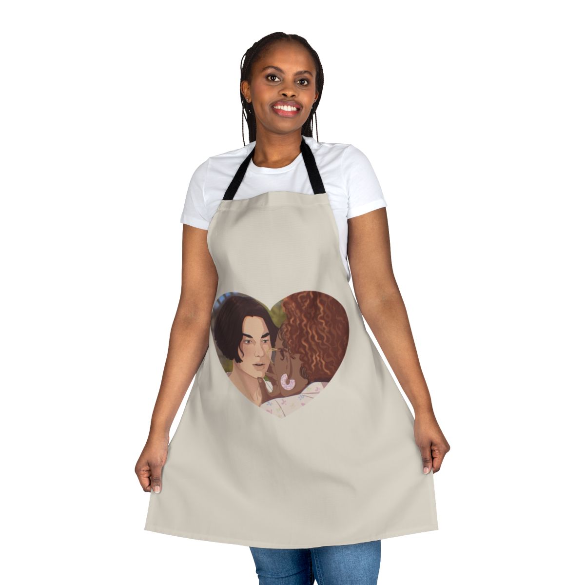 Heartstopper-inspired apron featuring characters Tao Xu and Elle Argent