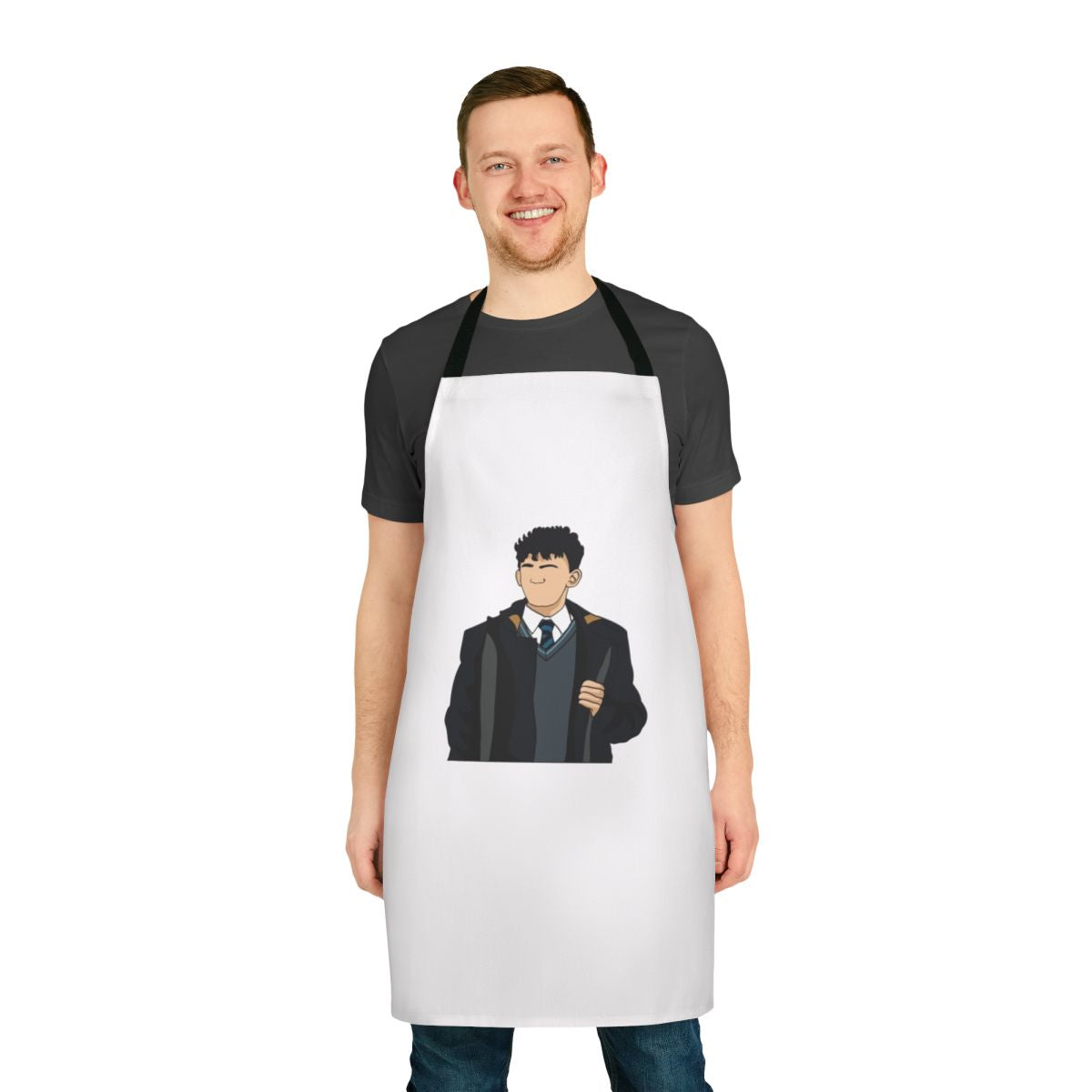 Heartstopper-inspired apron featuring characters Nick and Charlie