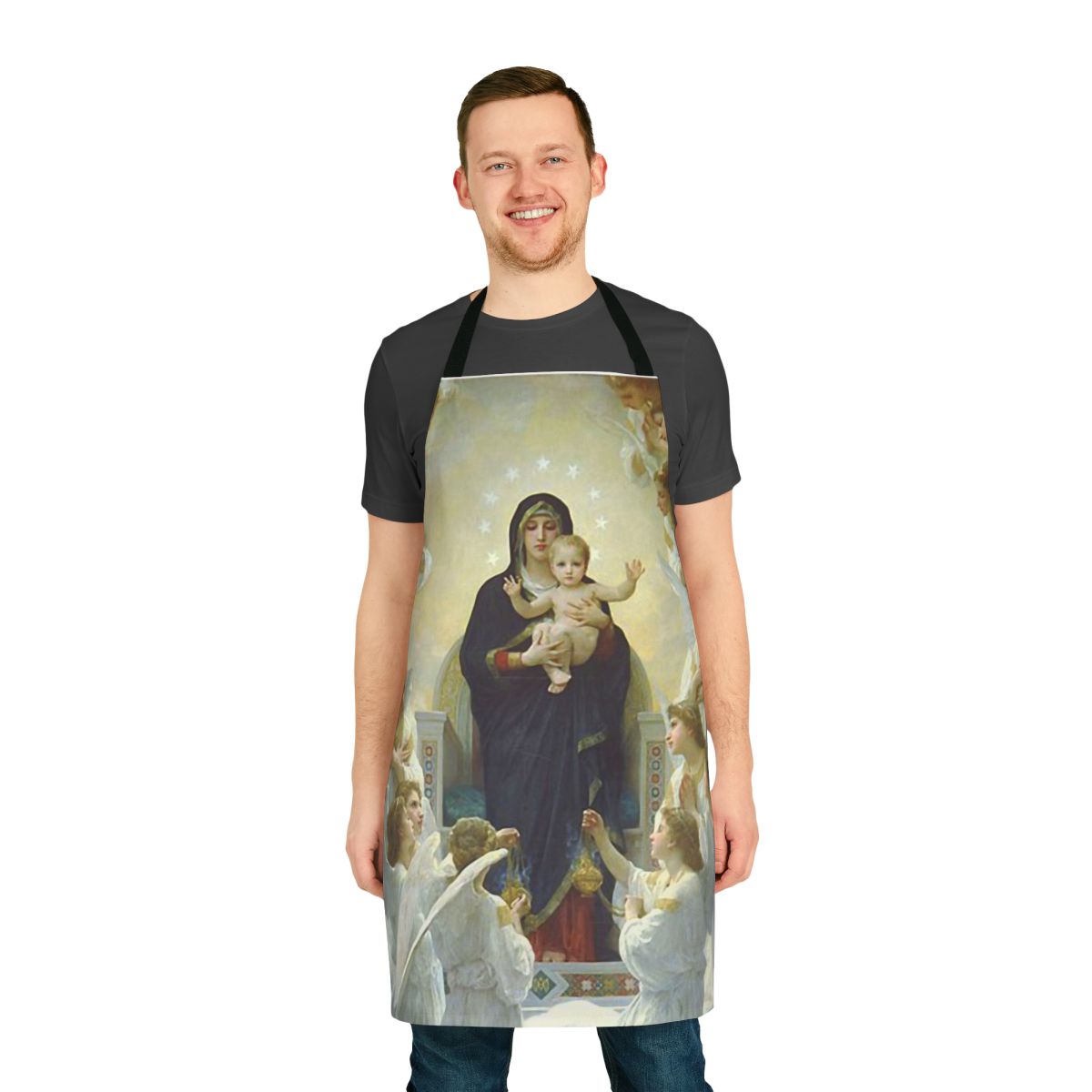 Apron featuring the Virgin Mary and angelic figures like archangels, cherubim, and seraphim