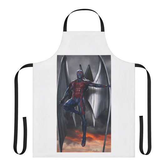 Archangel-inspired kitchen apron with a comic book superhero design