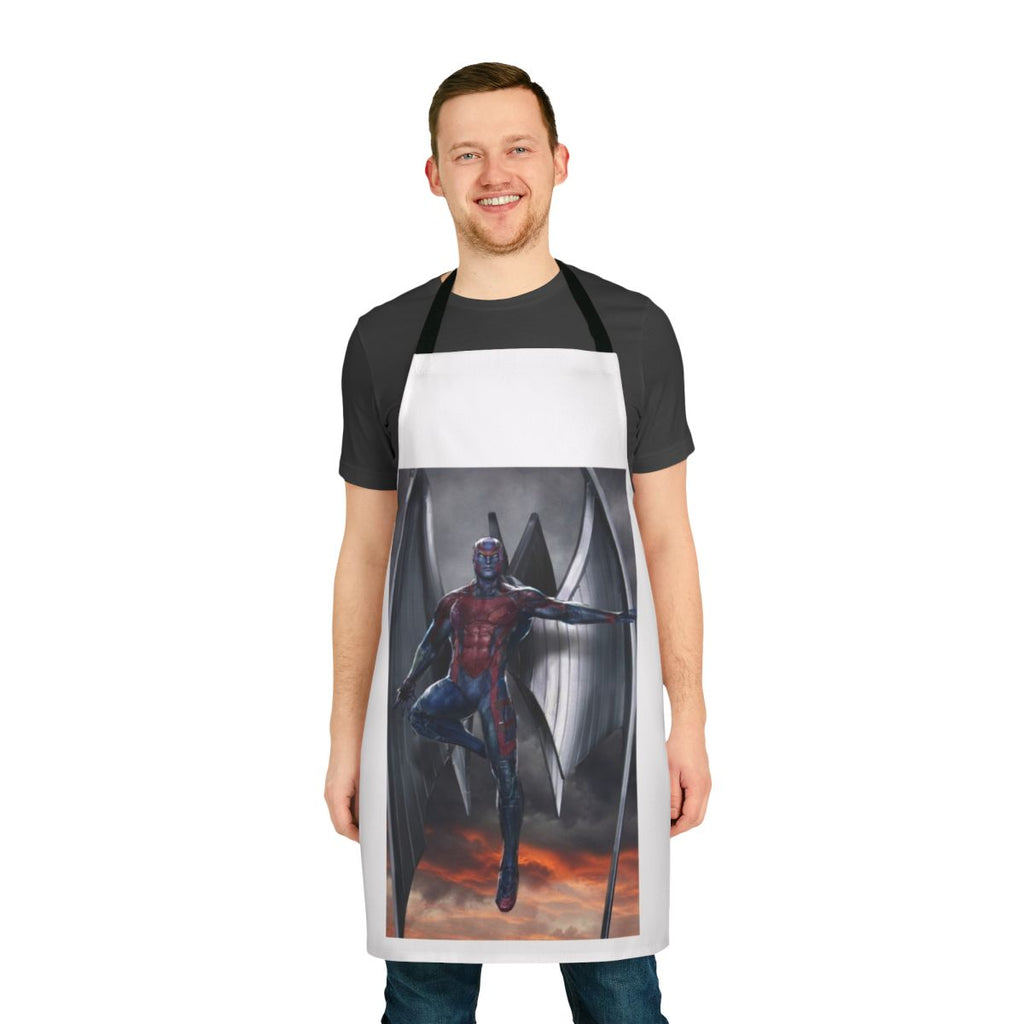 Archangel-inspired kitchen apron with a comic book superhero design