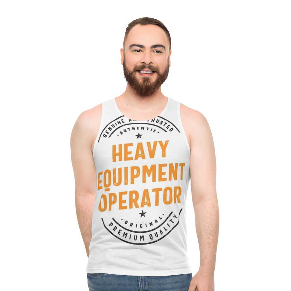 Heavy equipment operator wearing a unisex tank top
