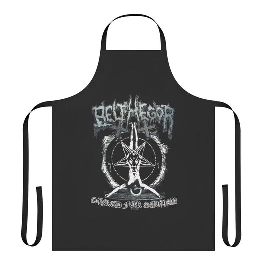 Black and red apron with death metal band logo