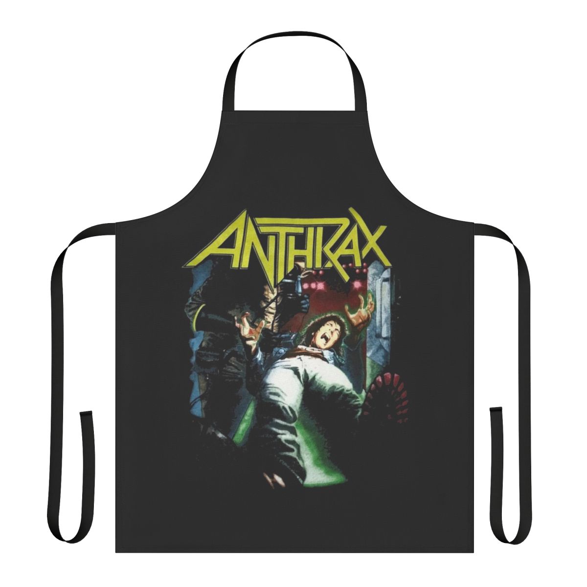 Heavy metal band apron featuring Anthrax logo and band members
