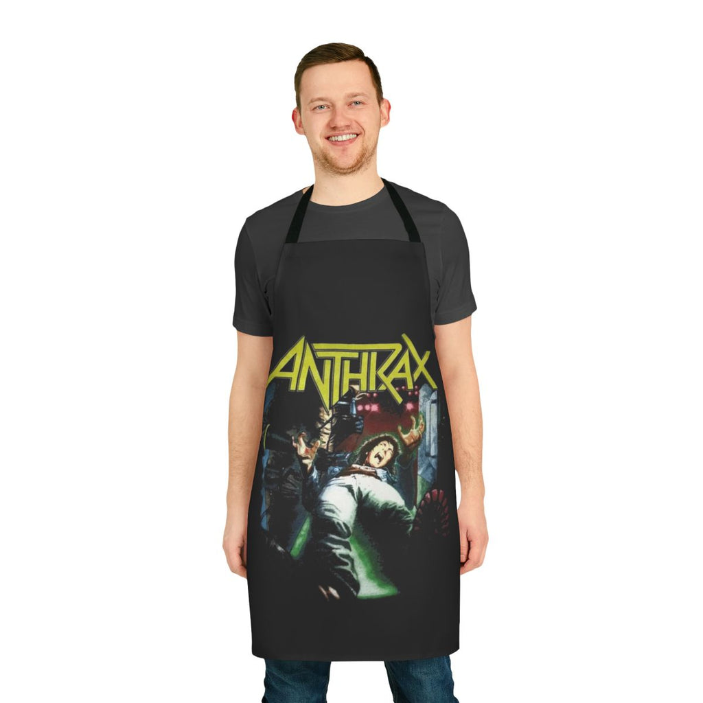 Heavy metal band apron featuring Anthrax logo and band members
