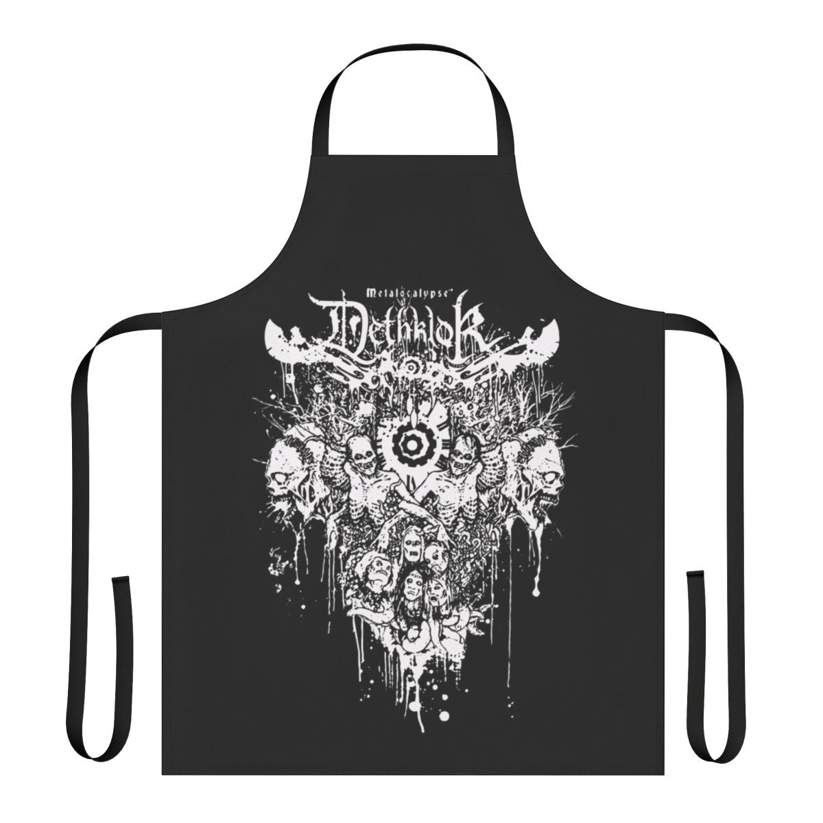 Dethklok-inspired apron with Metalocalypse logo and design