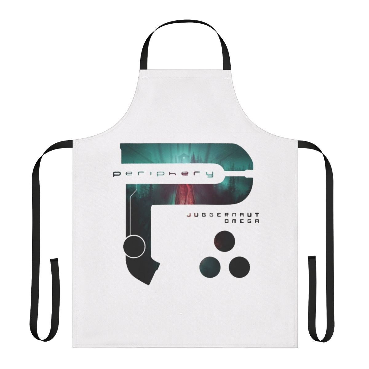 Heavy metal inspired apron with Juggernaut Omega branding