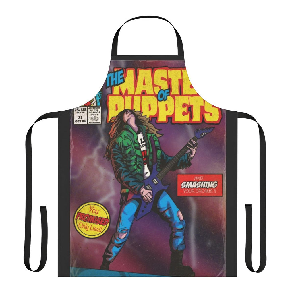 Heavy metal inspired apron featuring guitar and Metallica's 'Master of Puppets'