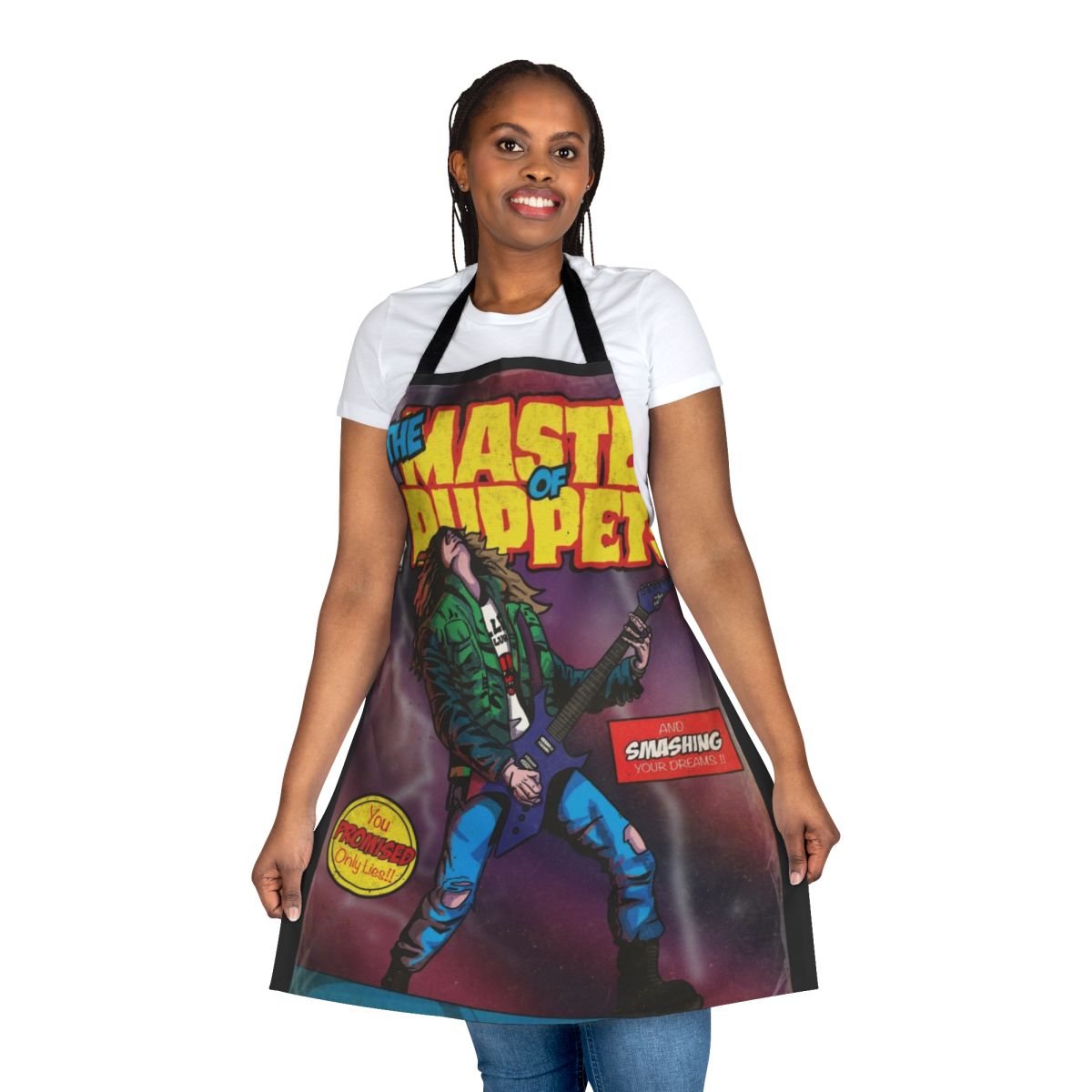 Heavy metal inspired apron featuring guitar and Metallica's 'Master of Puppets'