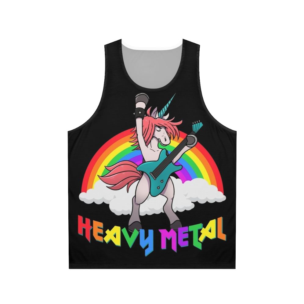 Heavy metal unicorn playing guitar on unisex tank top