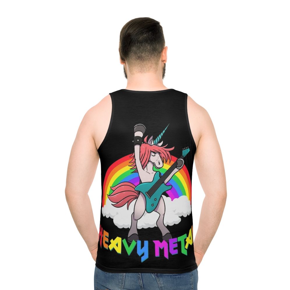 Heavy metal unicorn playing guitar on unisex tank top