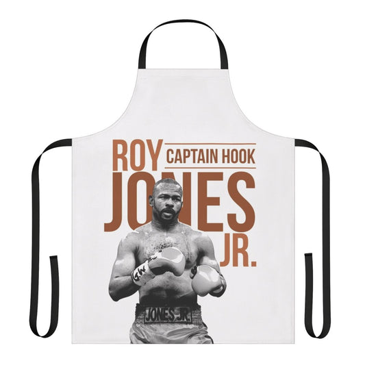 Heavyweight boxing inspired apron with Roy Jones Jr. inspired typography and black and white design