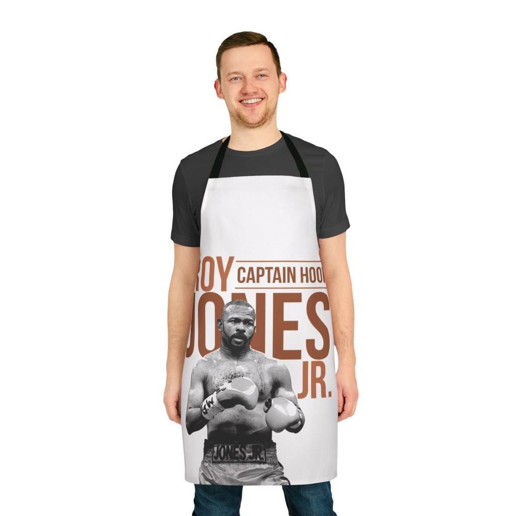 Heavyweight boxing inspired apron with Roy Jones Jr. inspired typography and black and white design