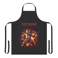 Hedon-inspired splash apron featuring fantasy video game art with demons, orcs, and gothic elements