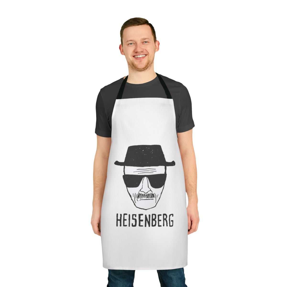 Breaking Bad-inspired Heisenberg drawing on a classic cooking apron