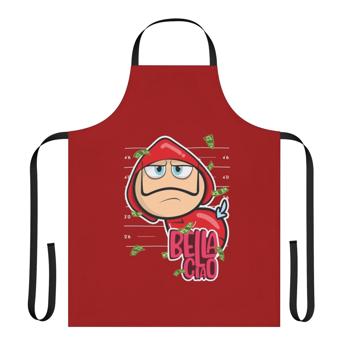 Heist-themed apron featuring Bella Ciao design from Money Heist/La Casa de Papel